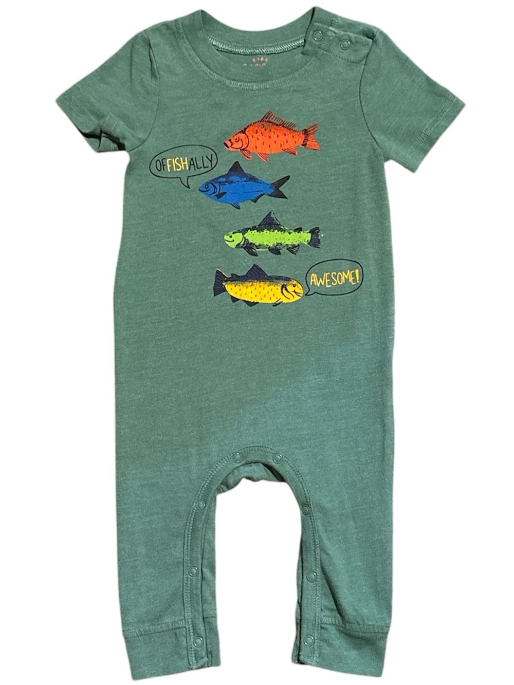 Cat & Jack Green One-Piece Romper with Colorful Fish
